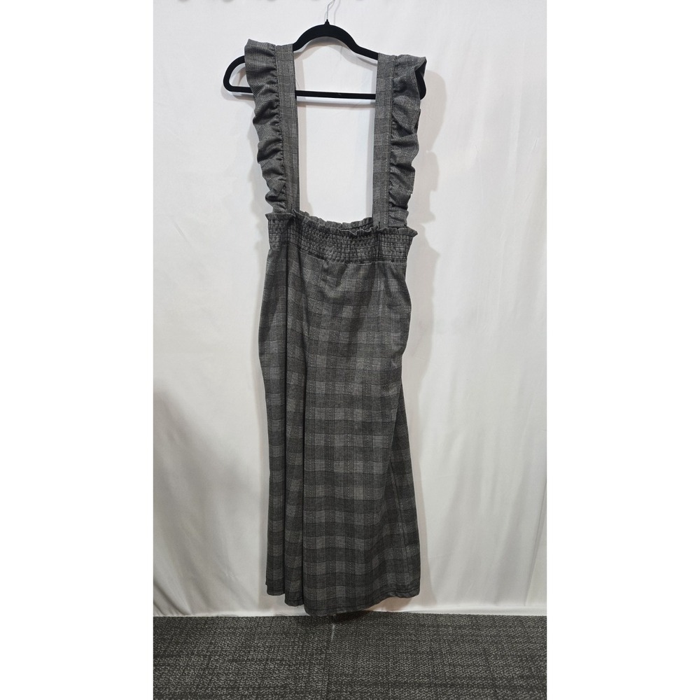 London Rose Women's M Gray Plaid Ruffle Strap Wide Leg Culotte Jumpsuit